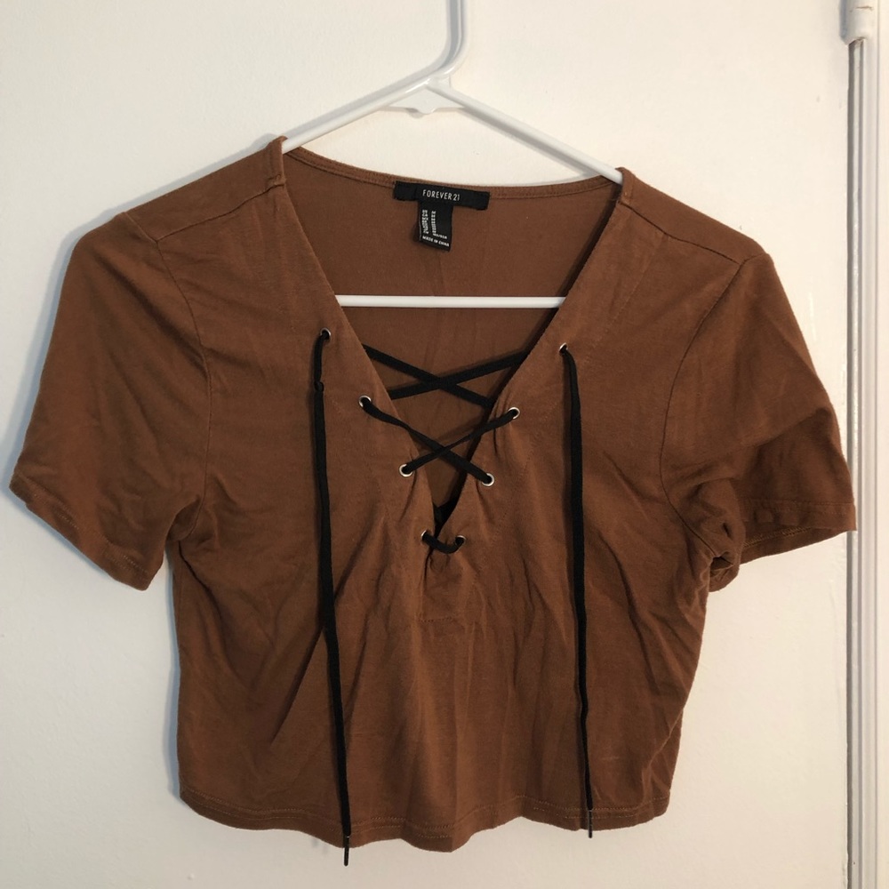 Forever 21 cropped lace up top